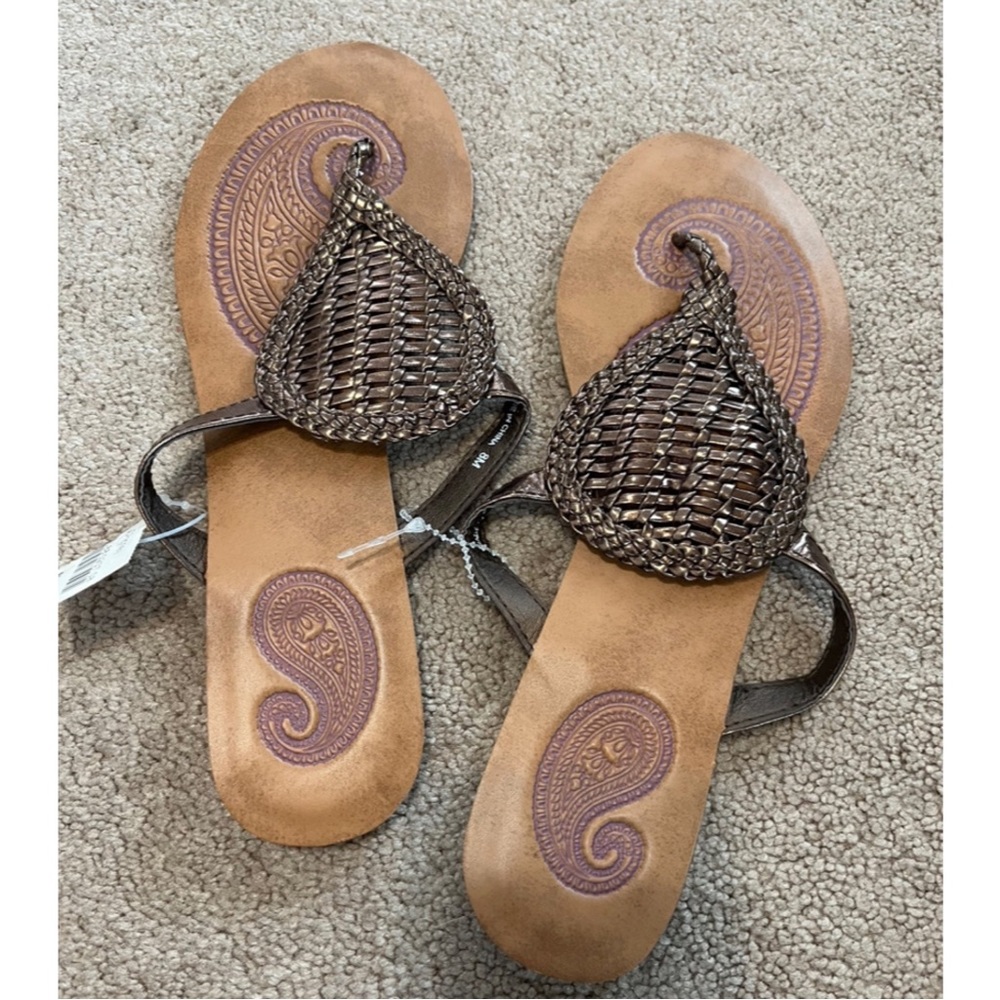 strappy metallic thong sandals